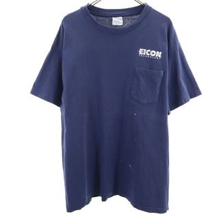 Hanes - ヘインズ 90s USA製 オールド ポケT 半袖 Tシャツ XL ブルー Hanes メンズ