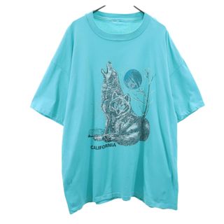 オールド 80s 90s プリント 半袖 Tシャツ ブルー系 OLD メンズ(Tシャツ/カットソー(半袖/袖なし))