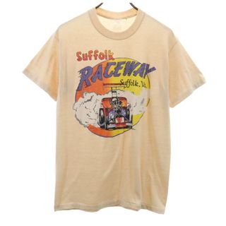 ヴィンテージ 70s 80s プリント 半袖 Tシャツ L ベージュ系 VINTAGE メンズ(Tシャツ/カットソー(半袖/袖なし))