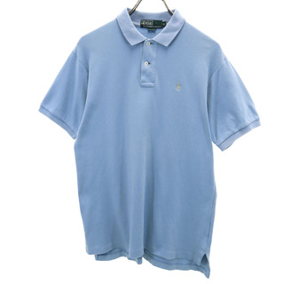 ポロバイラルフローレン 80s 緑タグ ヴィンテージ ボーイズ規格 半袖 ハーフボタン Tシャツ XL ブルー系 Polo by Ralph Lauren メンズ(Tシャツ/カットソー(半袖/袖なし))