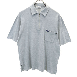 クリスチャンディオール 日本製 プリント 半袖 ハーフジップ Tシャツ L グレー Christian Dior メンズ
