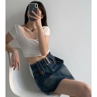 【大人気！】ライトブルー　デニム　Mサイズ　ショートスカート　韓国　シンプル(ミニスカート)