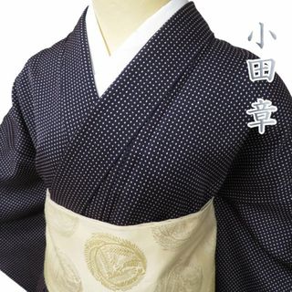 小紋 着物 中古 正絹 単衣 カジュアル 小田章 角模様 黒紅色 桜色 身丈166.5cm 裄65.5cm L トール きもの北條 A1031-6(着物)