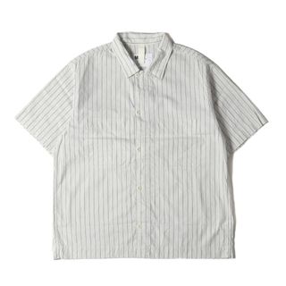 MARGARET HOWELL マーガレットハウエル シャツ サイズ:XL 23SS ラミーストライプ コットン リネン 半袖シャツ COTTON RAMIE STRIPE MHL. ホワイト ライトグレー ブラック トップス カジュアルシャツ【メンズ】【中古】