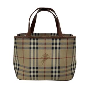 BURBERRY - バーバリー（BURBERRY LONDON）PVCノバチェックミニトートバッグ ブラウンレザー取っ手 ハンドバッグ ミニバッグ【中古】KB-8519