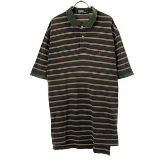 ポロバイラルフローレン ボーダー 半袖 ポロシャツ XL グリーン系 Polo by Ralph Lauren 鹿の子地 メンズ(ポロシャツ)