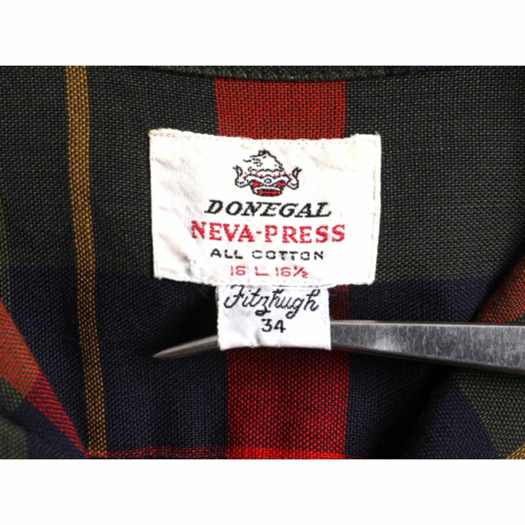 60s ☆ DONEGAL チェック ループ留め オープンカラー 長袖 60s ☆ DONEGAL チェック ループ留め オープンカラー 長袖