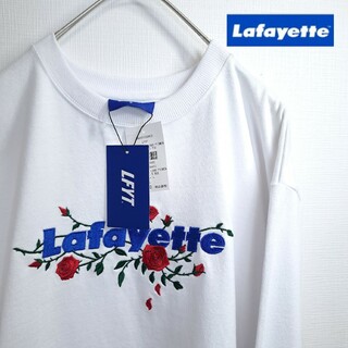 Lafayette - 【新品/タグ付】Lafayette 花柄 バラ 刺繍ロゴ 厚手 ロンT 白 S