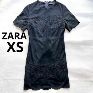 ZARA WOMAN ワンピース 黒 XS ドレス 膝丈 半袖 フォーマル(ひざ丈ワンピース)