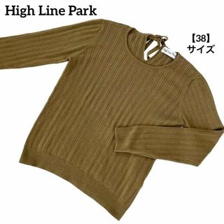 A420 【美品】 High Line Park リブニット 長袖 カーキ 38(ニット/セーター)