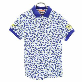 ビームス(BEAMS)のビームスゴルフ 日本製 総柄 ゴルフ 半袖 ポロシャツ M ブルー系 BEAMS GOLF 鹿の子 レディース(ポロシャツ)
