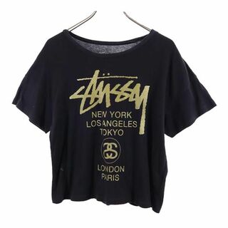 ステューシー(STUSSY)のステューシー ロゴプリント 半袖 Tシャツ S ブラック系 STUSSY レディース(Tシャツ(半袖/袖なし))