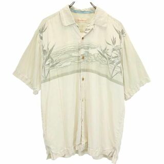 トミーバハマ シルク100％ 半袖 アロハシャツ M ベージュ系 Tommy Bahama オープンカラー メンズ(シャツ)