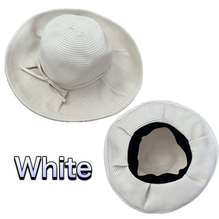 【新品】 UPF50+ 洗える 折りたたみ 帽子 つば広 レディース ホワイト(麦わら帽子/ストローハット)