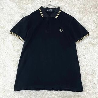 FRED PERRY - フレッドペリー　半袖ポロシャツ　黒金　刺繍ロゴ　イングランド製　ゴルフウェア
