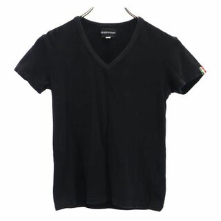 エンポリオアルマーニ 日本製 バック ラインストーン付 半袖 Vネック Tシャツ S 黒 Emporio Armani レディース