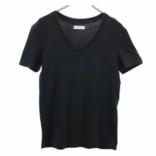 エンポリオアルマーニ プリント 半袖 Vネック Tシャツ USA M ブラック系 Emporio Armani ロゴ メンズ