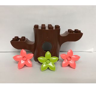 レゴデュプロ(レゴ デュプロ)のレゴ デュプロ パーツ ブロック 濃いめ 木 茶色系 お花 ピンク 黄緑色(積み木/ブロック)