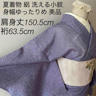 夏着物 絽 洗える小紋 藤紫色 たたき染め風 お誂え品 身幅ゆったりめ 美品(着物)