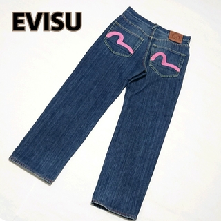 エビス(EVISU)の美品 EVISU エヴィス ピンク カモメ 刺繍 ロゴ 32インチ デニム(デニム/ジーンズ)
