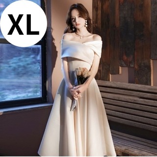 【大人気♪】XL　ドレス　ホワイト　白　パーティ　ブライダル　二次会　結婚式(ロングドレス)