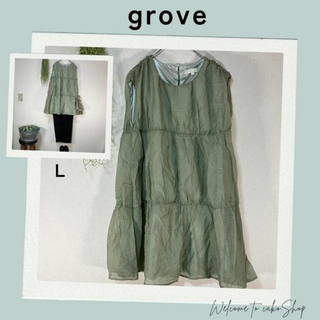 grove - 美品》グローブ　grove　接触冷感　ティアードチュニック　くすみグリーン