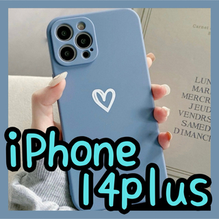【iPhone14plus】iPhoneケース ブルー ハート 手書き 青 紺(iPhoneケース)