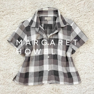 マーガレットハウエル(MARGARET HOWELL)のMARGARET HOWELL　リネン　ブロックチェックシャツ　日本製　*190(シャツ/ブラウス(半袖/袖なし))