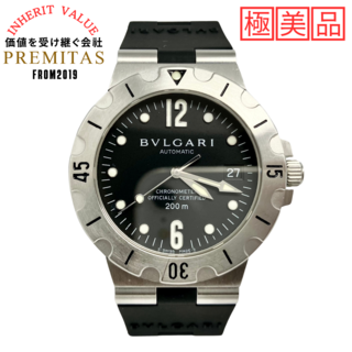ブルガリ(BVLGARI)の【内部点検済】ブルガリ メンズ　腕時計　SD38S 自動巻　黒/白　ラバーベルト(腕時計(アナログ))