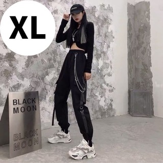 【XLサイズ】ブラック　韓国風　ストリートパンツ　ミリタリー　レディース(ワークパンツ/カーゴパンツ)