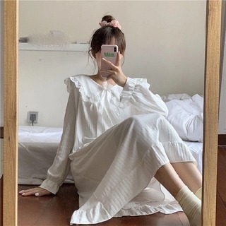 【大人気商品】レディース　ルームウェア　パジャマ　韓国風　襟付き　ホワイト　白(ルームウェア)