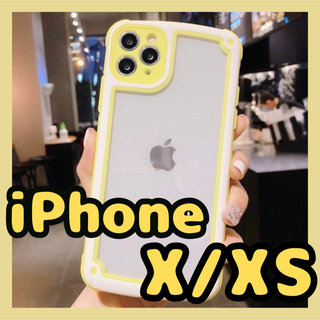 【iPhoneX/XS】イエロー iPhoneケース 大人気 シンプル フレーム(iPhoneケース)