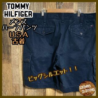 トミーヒルフィガー(TOMMY HILFIGER)のトミーヒルフィガー カーゴパンツ ハーフパンツ ロゴ ネイビー USA古着 紺(ショートパンツ)