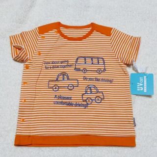 フーセンウサギ(Fusen-Usagi)の新品　フーセンウサギ　Ｔシャツ　ボーダー　車　オレンジ　80㎝(Ｔシャツ)