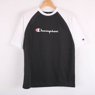 チャンピオン(Champion)のチャンピオン 半袖Ｔシャツ トップス ロゴT ラグラン袖 スポーツウエア メンズ Mサイズ 黒×白 Champion(Tシャツ/カットソー(半袖/袖なし))