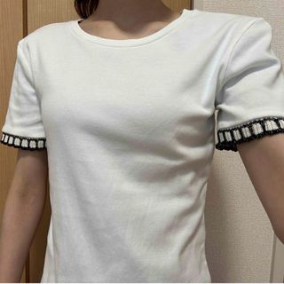 ZARA - ZARA ザラ　シンプル　袖口ニット　Tシャツ　白