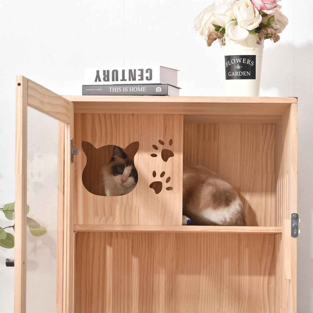 猫ケージ キャットハウス3段 木製フレーム大型おしゃれ留守番 猫ケージ キャットハウス3段 木製フレーム大型おしゃれ留守番