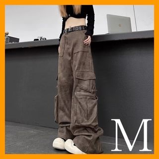 カーゴパンツ レディース ワイド ストレート ダボ オルチャン 茶 M 限定(ワークパンツ/カーゴパンツ)