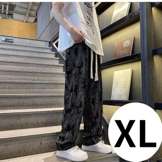 カジュアル　パンツ 韓国 古着風 ロゴ 原宿　ストリート　XL　黒　英語(スラックス)