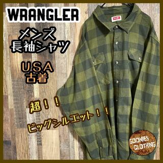 ラングラー(Wrangler)のラングラー メンズ 長袖 シャツ カーキ チェック 2XL USA古着 90s(シャツ)