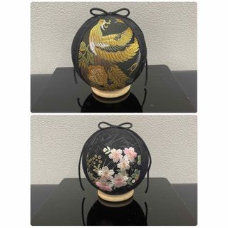 手鞠　手毬　てまり　刺繍　黒　桜　鳳凰(置物)