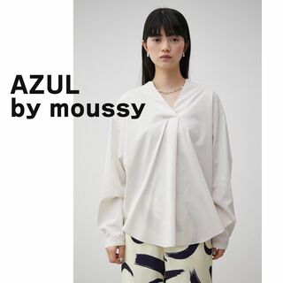 アズールバイマウジー(AZUL by moussy)のAZUL by moussy　ブラウス　プルオーバー　ホワイト　長袖　体型隠し(シャツ/ブラウス(長袖/七分))