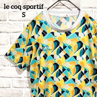 le coq sportif - 【美品】ルコックスポルティフ Tシャツ S ホワイト 総柄 ロゴ刺繍 ゴルフ