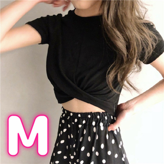 M 黒 へそ出し Tシャツ カットソー 韓国 大人気！(Tシャツ(半袖/袖なし))