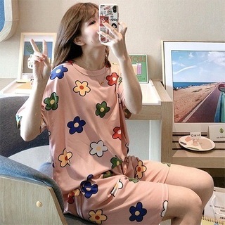 【大人気】レディース 花 パジャマ セット Tシャツ ハーフパンツ ピンク XL(ルームウェア)