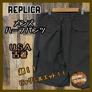 REPLICA メンズ グレー 38 2XL ハーフ カーゴ パンツ USA古着(ショートパンツ)