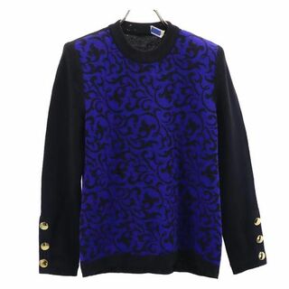 イヴサンローラン(Yves Saint Laurent)のイヴサンローラン ウール 長袖 セーター M ブラック×青紫 YVES SAINT LAURENT ニット レディース(ニット/セーター)