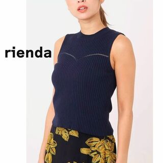 rienda - rienda　リエンダ　ニット　袖なし　ネイビー　リブ　紺色