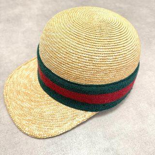 グッチ(Gucci)の【 美品 】 GUCCI グッチ 麦わら キャップ 帽子 ハット L(麦わら帽子/ストローハット)