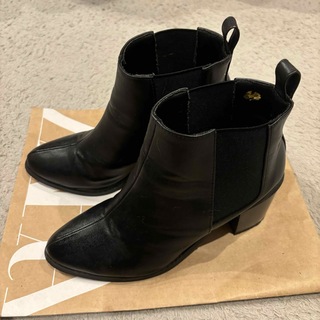 ショートブーツ ブーツ 黒 ブラック ショート レザー 靴 ヒール LLサイズ(ブーツ)